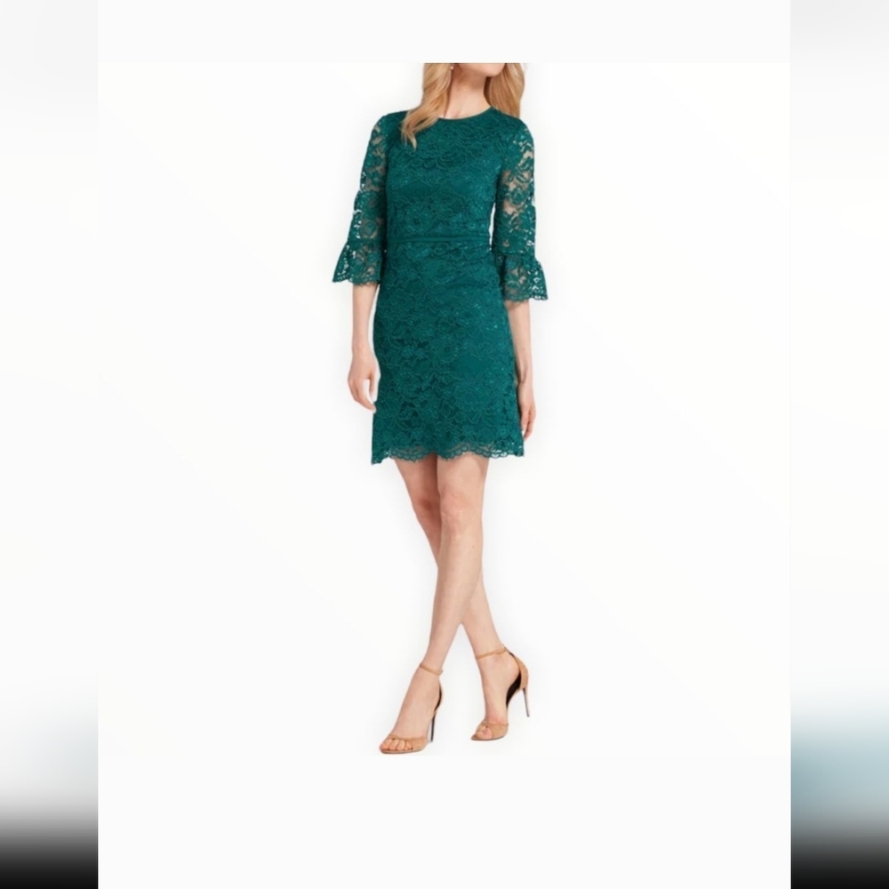 Draper James Teal Lace Bell Sleeve Dress